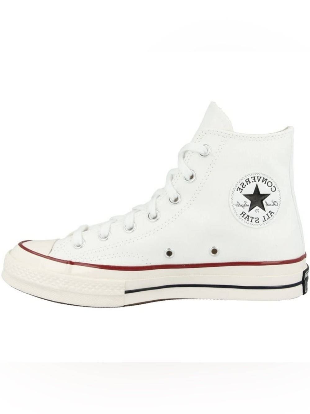 NWOT -  Converse White High Top Sneaker with Red & Black Stripe